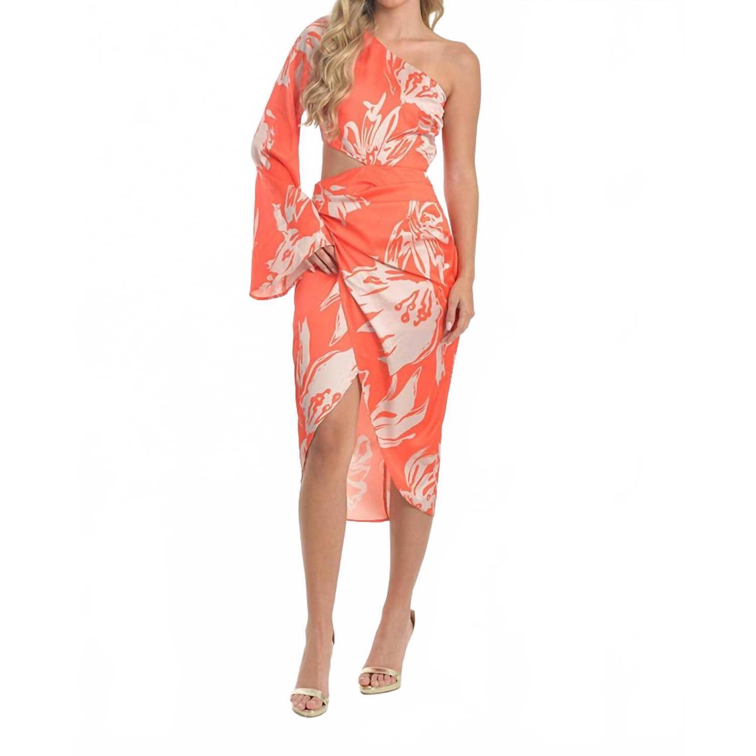 New Steffany Milano Sunset Bloom Asymmetrical Dress In Orange